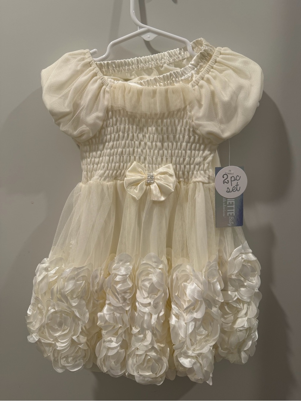 NWT 24 Months Girls Elegant Cream Floral Tulle Dress with Bottoms
